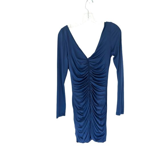 JAYGODFREY Navy Blue V-Neck Long Sleeve Ruched Bodycon Mini Dress Size 6 - Picture 10 of 14